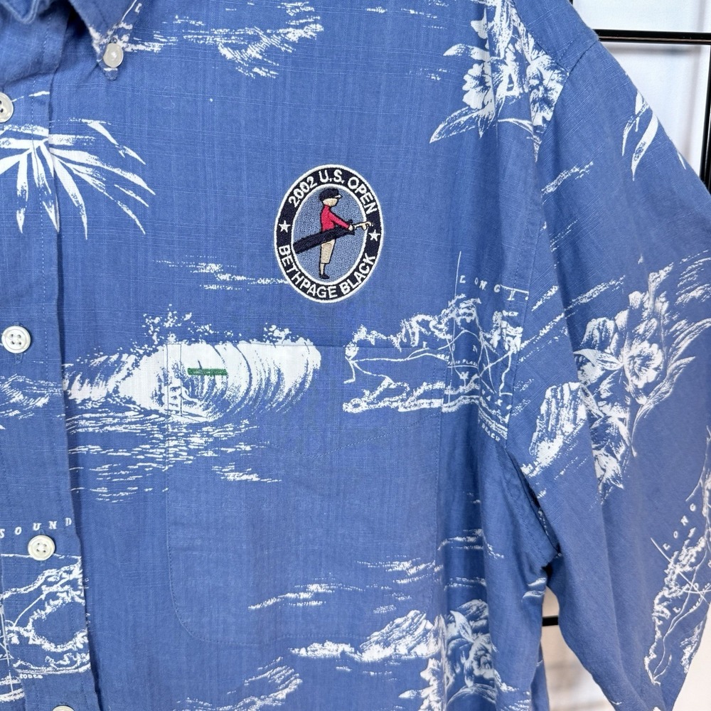Vintage Tommy‎ Hilfiger S/S Button Down Shirt Mens M Blue Hawaiian 2002 US Open - Picture 5 of 11